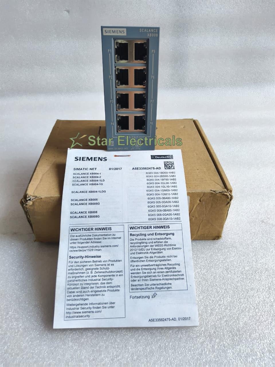 Siemens SCALANCE XB008 Industrial Ethernet Switch 8-Port RJ45 Unmanaged DIN Rail | 6GK5008-0BA00-1AB2